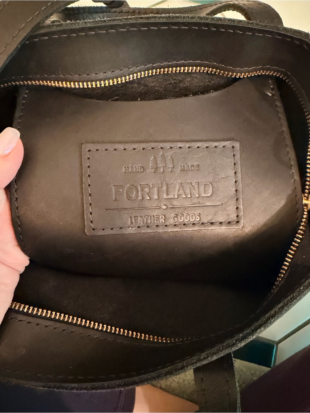 Portland Leather Black Leather Tote with Gold Hardware - Picture 5 of 7